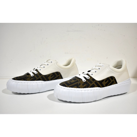 Fendi Force Brown FF Canvas White Platform FF Logo Low Top Trainer Sneaker 39 - Picture 9 of 12
